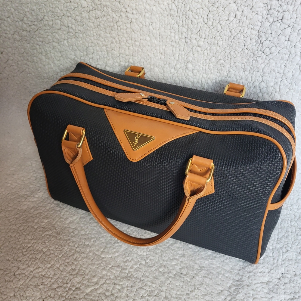 Yves Saint Laurent Black and Tan Leather travel duffle Boston Bag Authentic - Picture 3 of 11